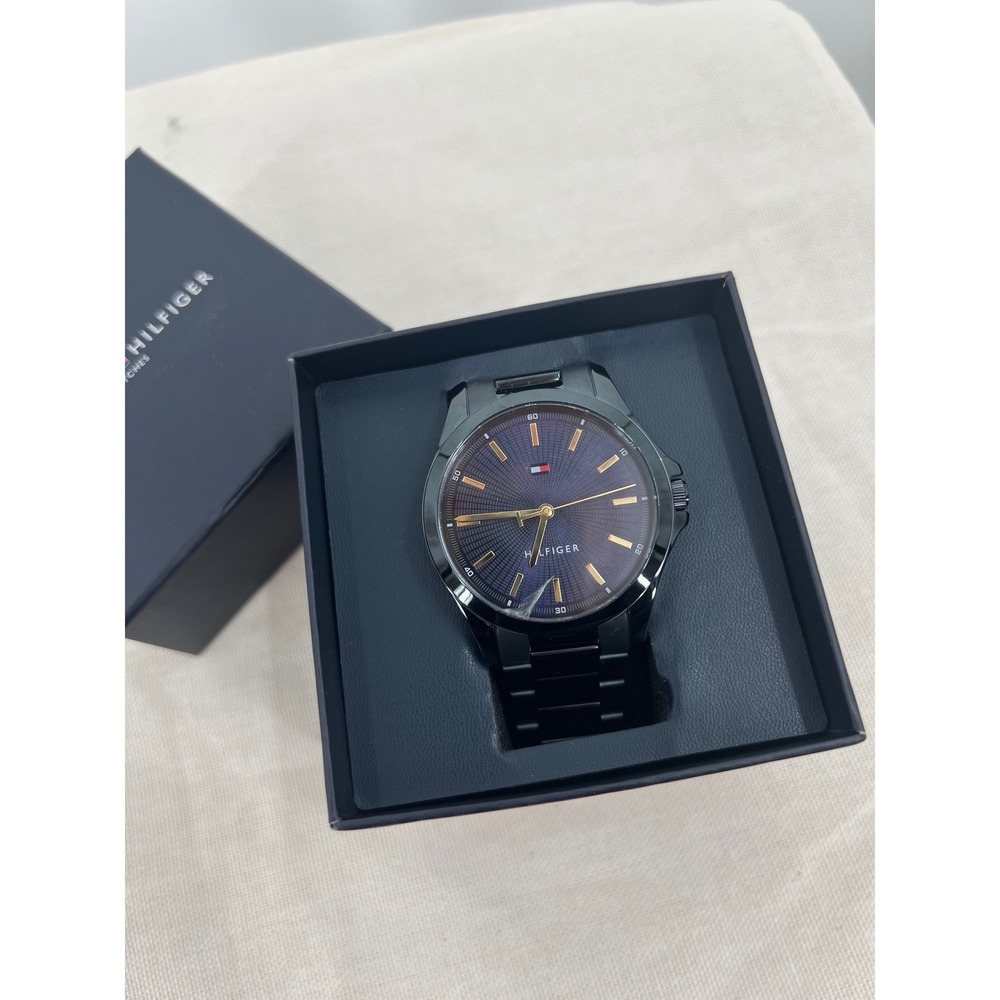 Tommy Hilfiger Mens Black Ion Plated Stainless Steel Watch FLAWED
